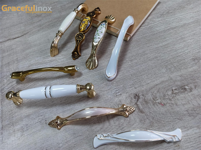 Marble ceramics brass bedroom furniture drawer wardrobe luxury antique cabinet door pull handles